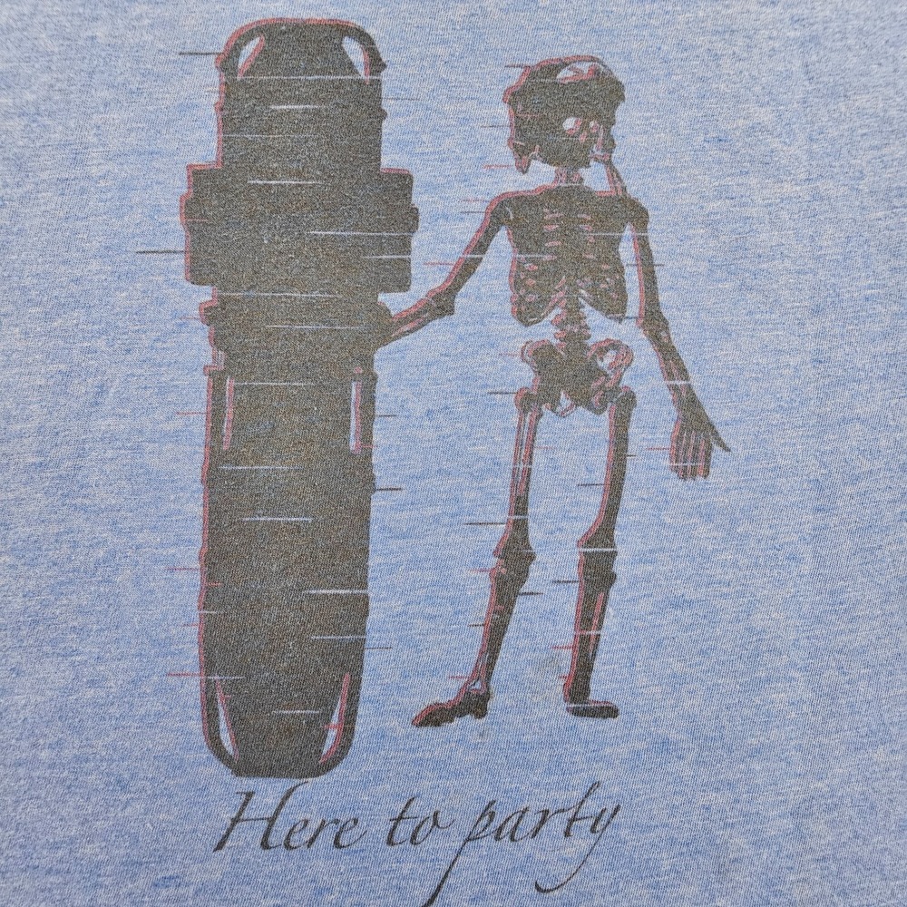 Here to Party Skeleton Blue Short Sleeve Cotton Blend‎ T-Shirt Men's L